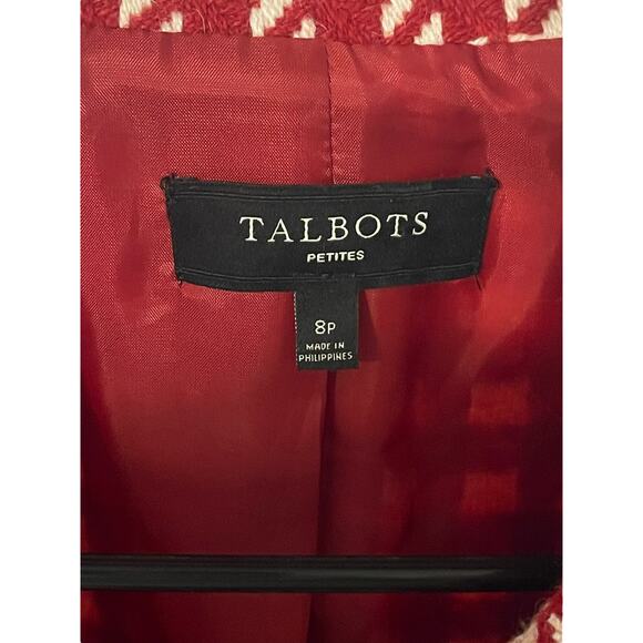 Talbots Red/White Wool Blend Moto  Houndstooth Jacket- 8P Excellent Condition - Picture 7 of 8